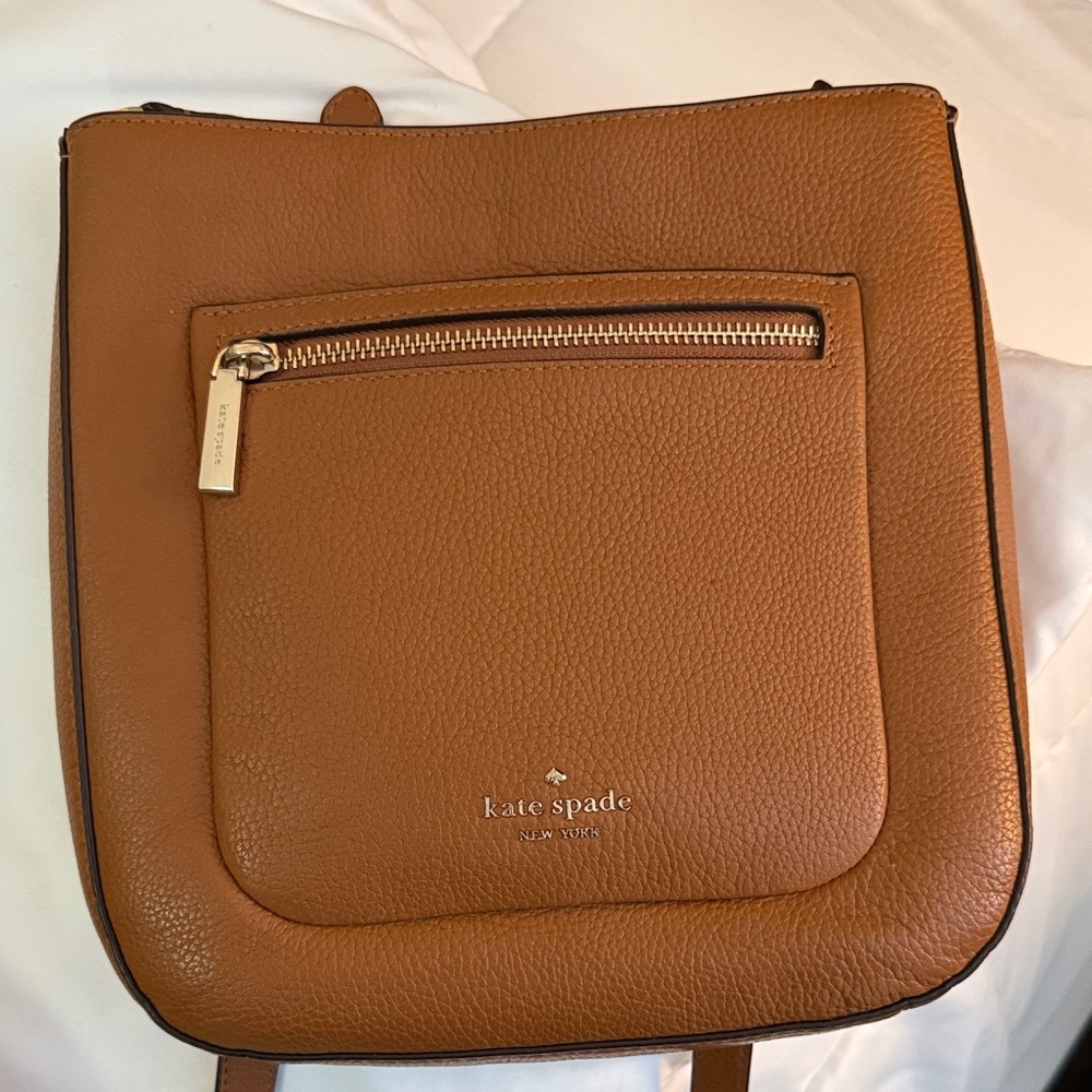 Kate Spade Brown Saddle Pebbled Leather Leila Crossbody Bag